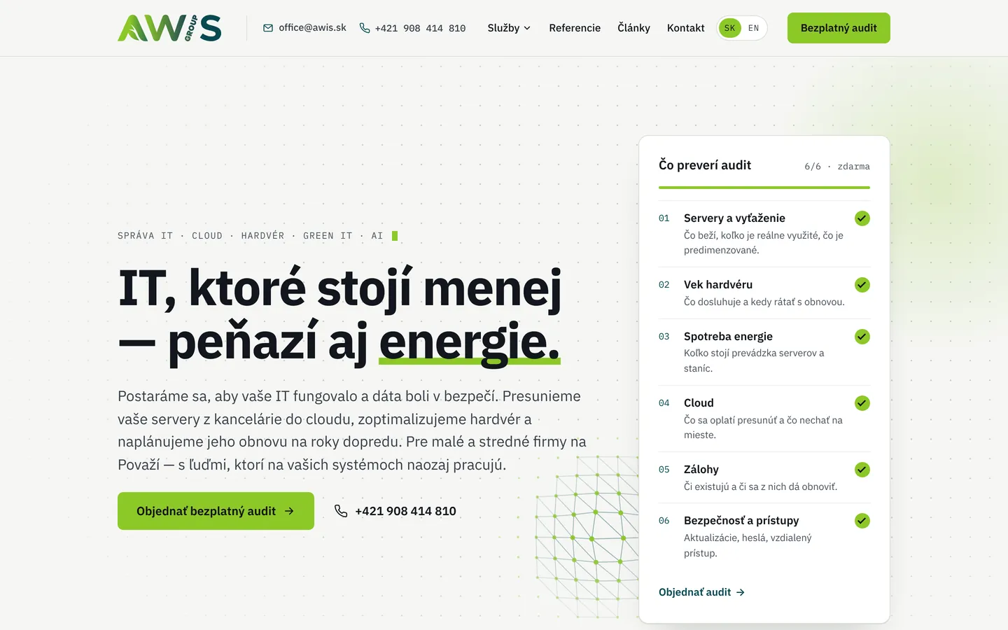 Web awis.sk s farebným logom v hlavičke