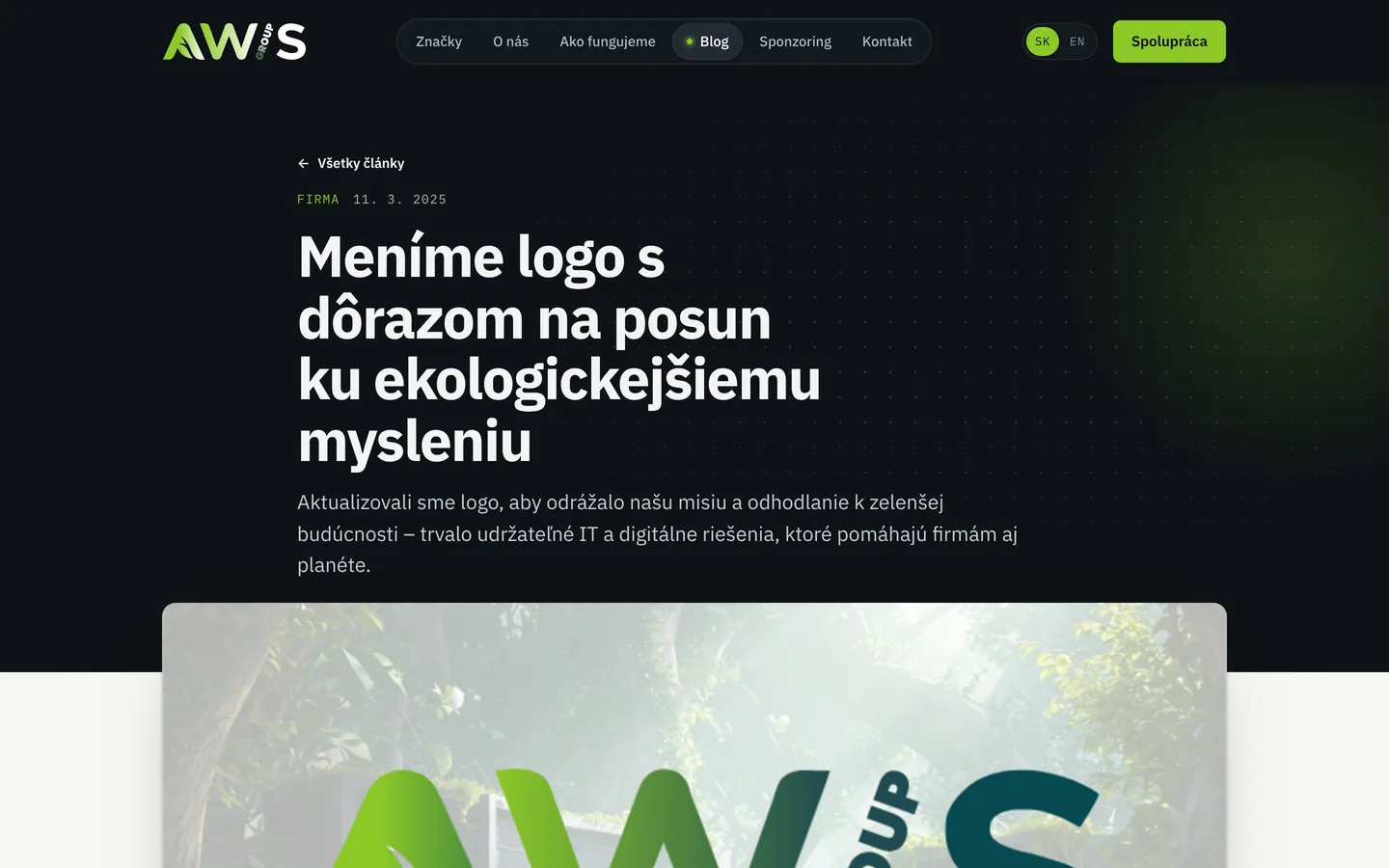Článok Meníme logo s dôrazom na posun ku ekologickejšiemu mysleniu na webe awis.group