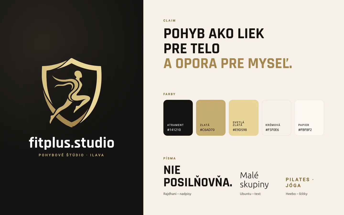 Logotyp fitplus.studio, claim, farby a písma značky